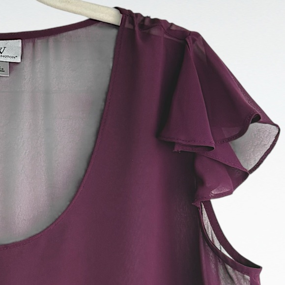 Worthington Dark Fairy Feminine Sheer Ruffle Top L Flutter Sleeve y2k WhimsiGoth - Picture 4 of 7